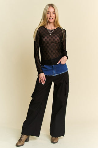 Davi & Dani Bow Mesh Round Neck Long Sleeve Top - 1985 the VAULT Boutique