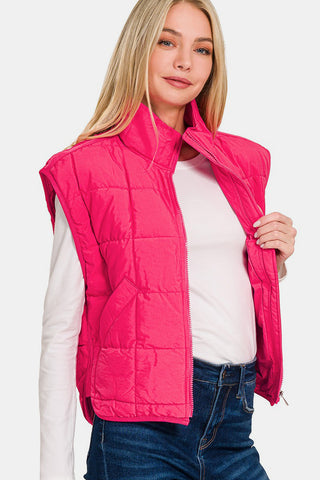 Zenana Zip Up Cropped Puffer Vest with Pockets - 1985 the VAULT Boutique