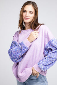 Velvet Sequin Sleeve Mineral Washed Top - 1985 the VAULT Boutique