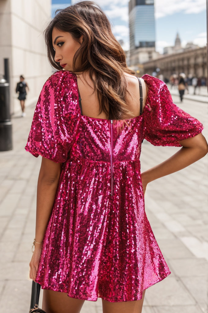 Sequin Square Neck Balloon Sleeve Romper - 1985 the VAULT Boutique