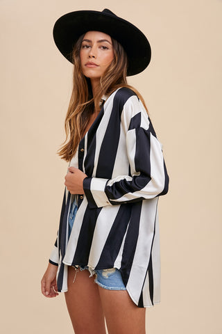 Annie Wear Striped Dropped Shoulder Button Up Shirt - 1985 the VAULT Boutique