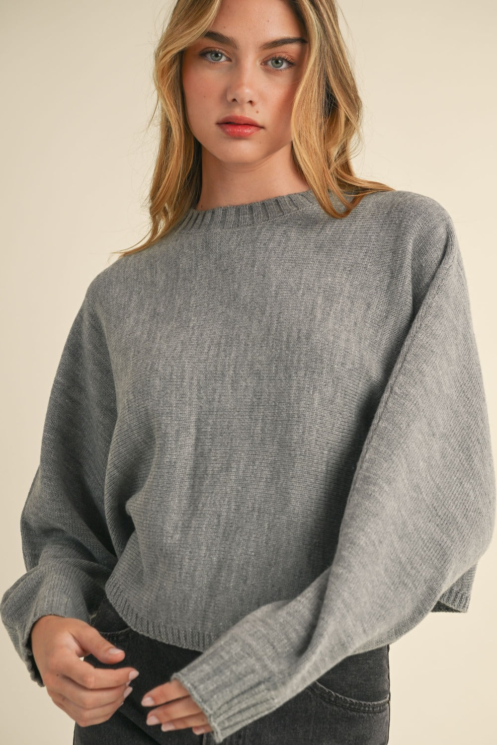 Mable Round Neck Dolman Sleeve Cropped Sweater - 1985 THE VAULT