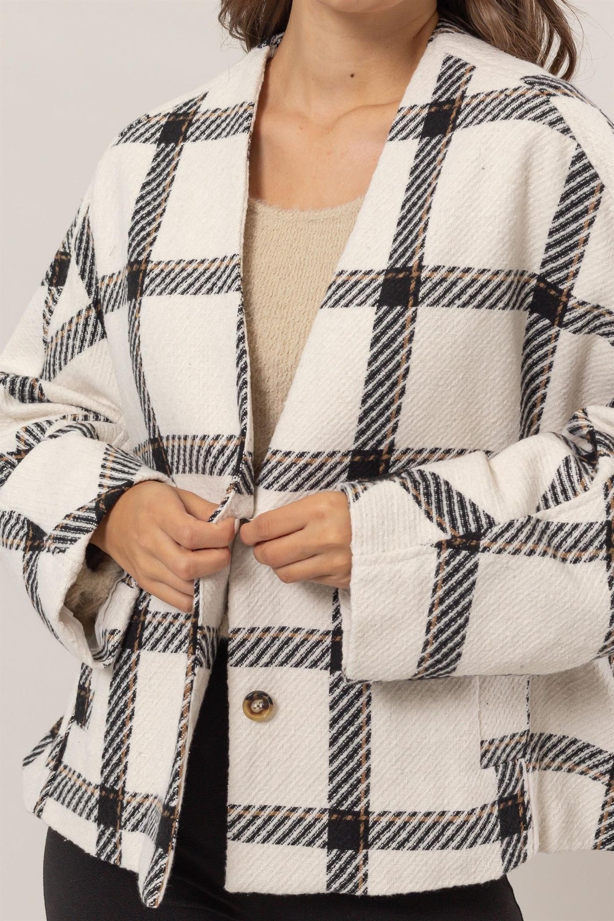 HYFVE Plaid Long Sleeve Jacket with Side Slit Pockets - 1985 the VAULT Boutique