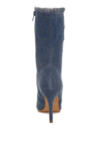 Himkok Distressed Denim Mid-Calf Boots - 1985 the VAULT Boutique