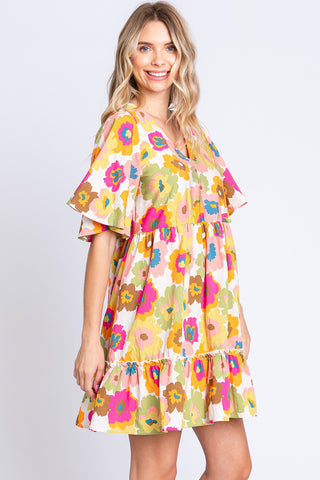 GeeGee Floral V-Neck Ruffle Hem Mini Dress - 1985 the VAULT Boutique