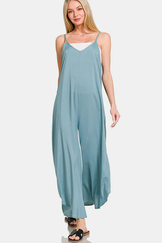 Zenana Spaghetti Strap Wide Leg Overalls with Pockets - 1985 the VAULT Boutique