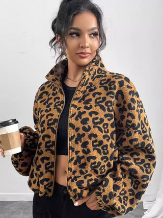 Leopard Zip Up Long Sleeve Jacket - 1985 the VAULT Boutique