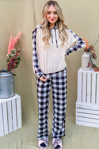 And The Why Drawstring Hooded Top and Plaid Pants Lounge Set - 1985 the VAULT Boutique