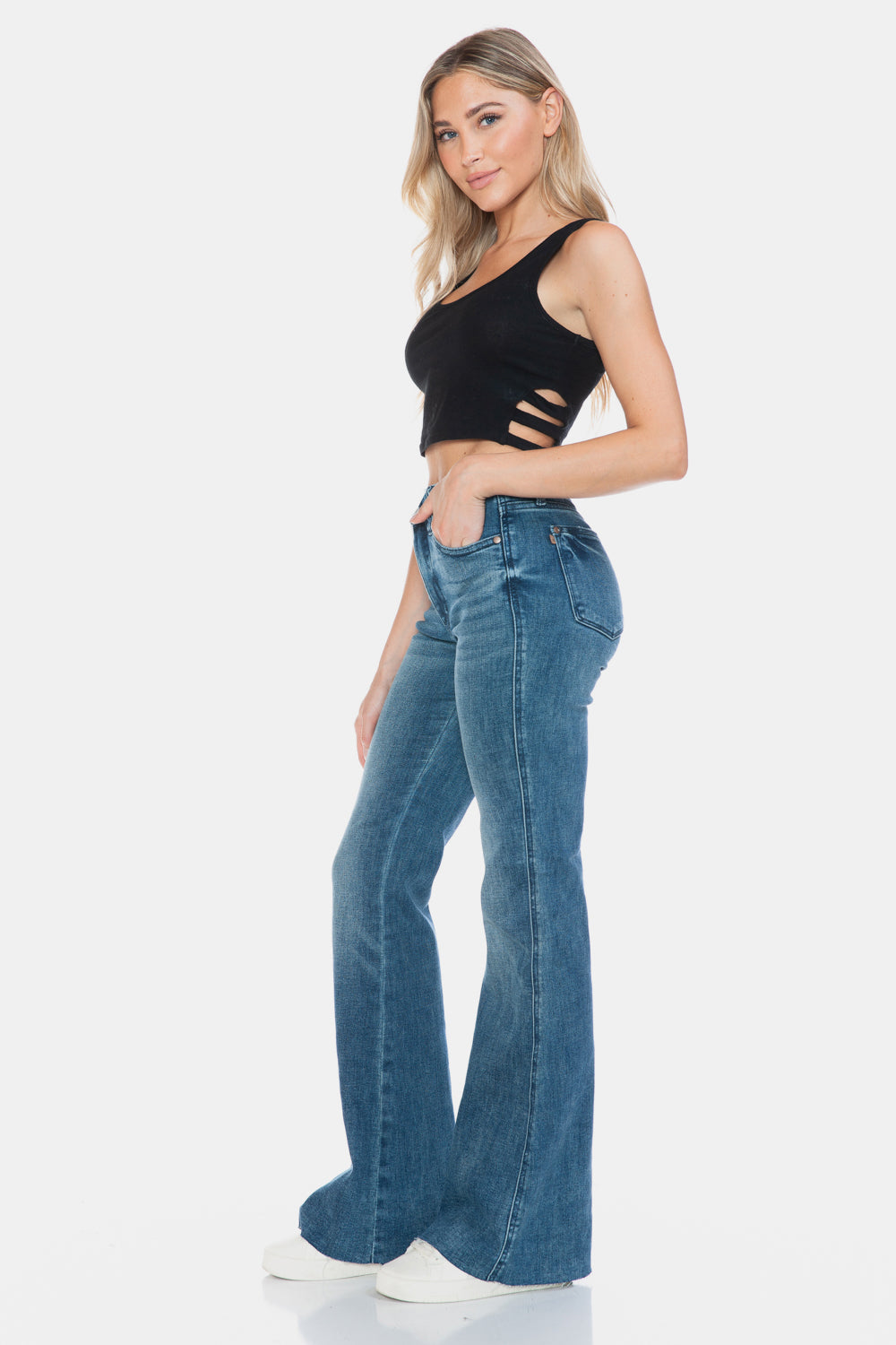 Judy Blue Full Size Tummy Control Cut Hem Flare Jeans - 1985 the VAULT Boutique