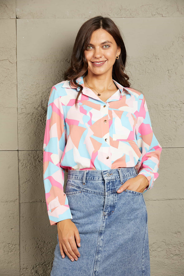 Double Take Multicolored Long Sleeve Collared Shirt - 1985 the VAULT Boutique