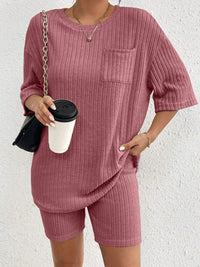 Ribbed Round Neck Top and Shorts Set - 1985 the VAULT Boutique