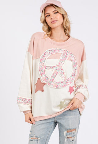 SAGE + FIG Peace & Star Patch Contrast Round Neck Sweatshirt - 1985 the VAULT Boutique