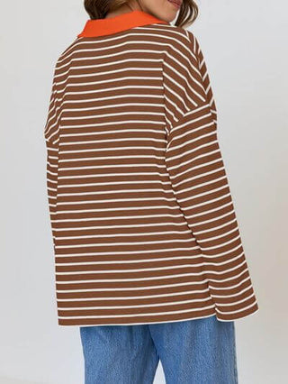 Mandy Striped Johnny Collar Long Sleeve Sweatshirt - 1985 the VAULT Boutique