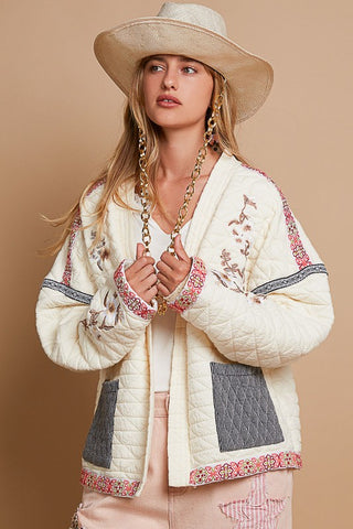 POL Embroidered Open Front Long Sleeve Jacket - 1985 the VAULT Boutique