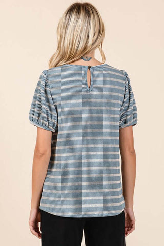 Mittoshop Contrast Striped Short Puff Sleeve Knit Top - 1985 the VAULT Boutique