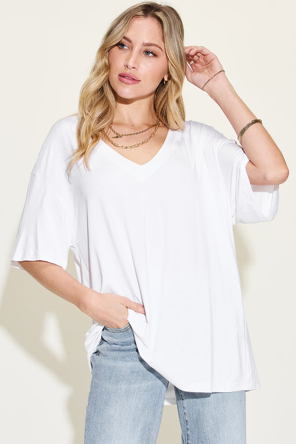 Basic Bae Full Size Bamboo V-Neck Drop Shoulder T-Shirt - 1985 the VAULT Boutique