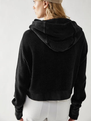 Waffle-Knit Dropped Shoulder Hooded Jacket - 1985 the VAULT Boutique