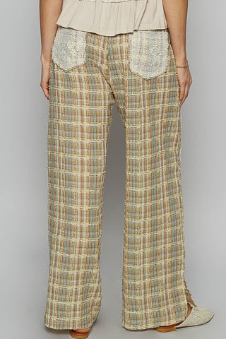 POL Lace Trim Drawstring Checkered Wide Leg Pants - 1985 the VAULT Boutique