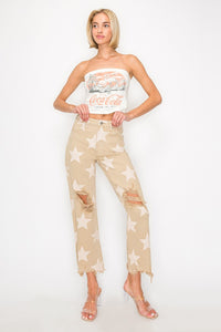 RISEN Full Size High Rise Star Printed Frayed Hem Jeans - 1985 the VAULT Boutique