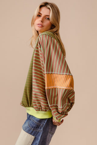 BiBi Color Block Striped Round Neck Sweatshirt - 1985 the VAULT Boutique