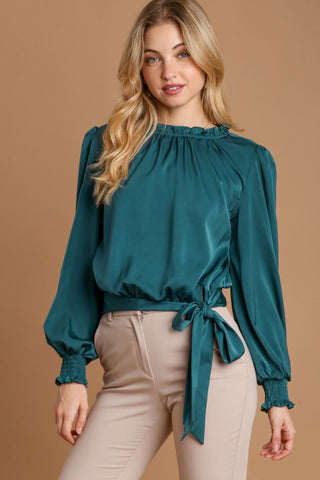 Umgee Frill Tied Hem Long Sleeve Blouse - 1985 the VAULT Boutique