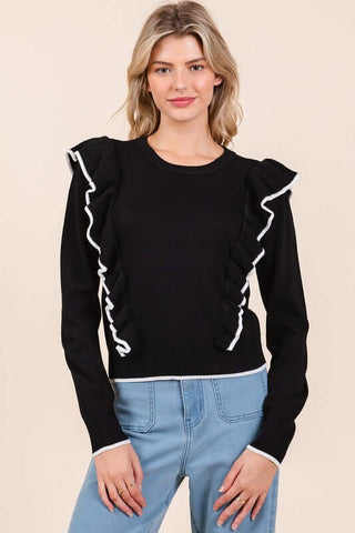 Mittoshop Contrast Trim Ruffled Round Neck Knit Top - 1985 the VAULT Boutique