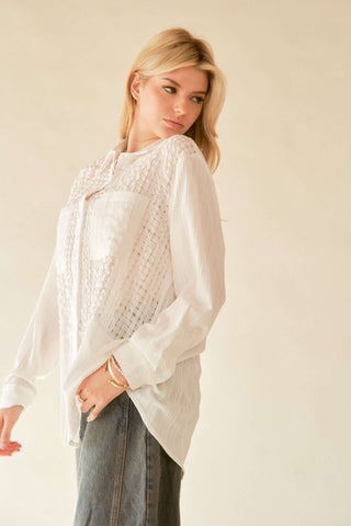 Davi & Dani Crinkled Jacquard Button Down Shirt - 1985 the VAULT Boutique