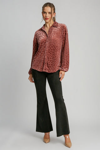 Umgee Animal Print Button Up Velvet Shirt - 1985 the VAULT Boutique