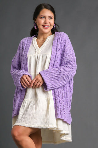 Umgee Full Size Cable Knit Open Front Long Sleeve Cardigan - 1985 the VAULT Boutique