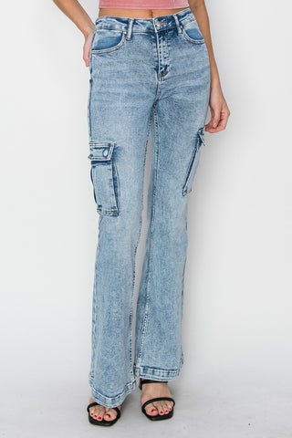 RISEN Full Size High Rise Cargo Flare Jeans - 1985 the VAULT Boutique