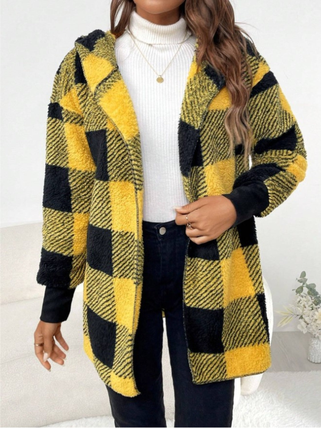 Plaid Long Sleeve Hooded Coat - 1985 the VAULT Boutique