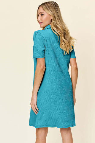 Double Take Full Size Texture Collared Neck Short Sleeve Dress - 1985 the VAULT Boutique