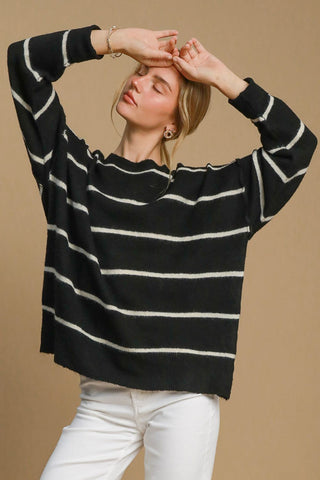 Umgee Wool Blend Striped Round Neck Sweater - 1985 the VAULT Boutique