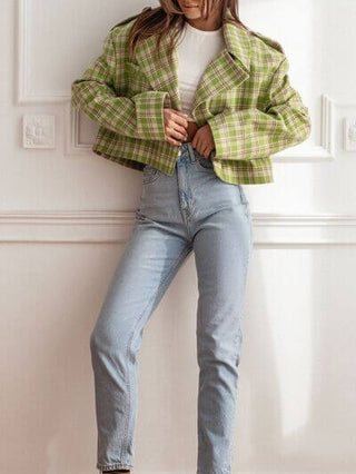 Lapel Collar Plaid Cropped Jacket - 1985 the VAULT Boutique