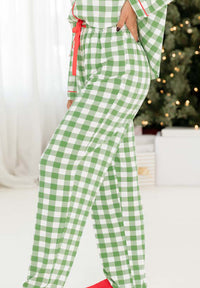 Plaid Collared Neck Long Sleeve Top and Pants Set - 1985 the VAULT Boutique