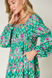 Double Take Full Size Printed Long Sleeve Dress - 1985 the VAULT Boutique