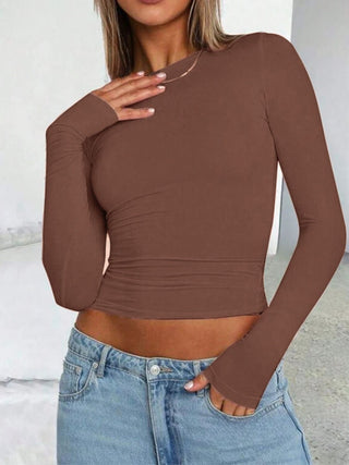 Basic Solid Color Round Neck Long Sleeve T-Shirt - 1985 the VAULT Boutique