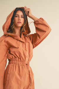 Mable Snap Down Long Sleeve Hooded Romper - 1985 THE VAULT