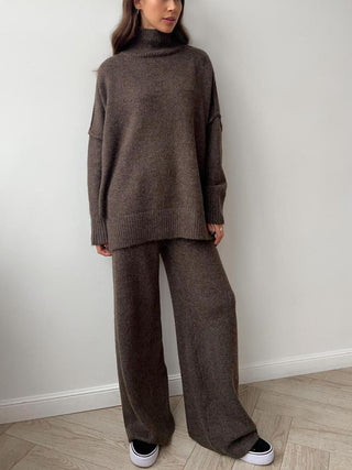 Slit Turtleneck Long Sleeve Top and Pants Sweater Set - 1985 the VAULT Boutique