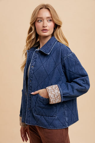 Annie Wear Quilted Printed Lining Snap Down Denim Jacket - 1985 the VAULT Boutique