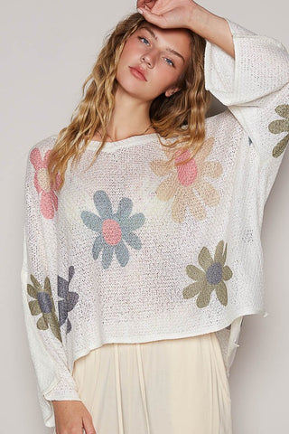 POL Flower Dropped Shoulder Long Sleeve Knit Top - 1985 the VAULT Boutique