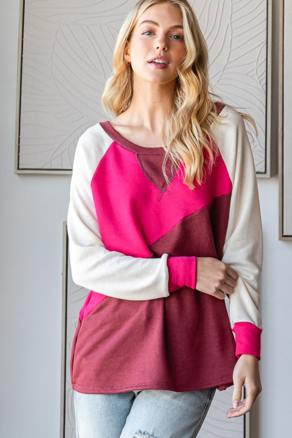 HOPELY Color Block Long Sleeve T-Shirt - 1985 the VAULT Boutique