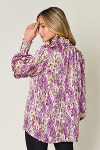 Double Take Full Size Printed Smocked Long Sleeve Blouse - 1985 THE VAULT