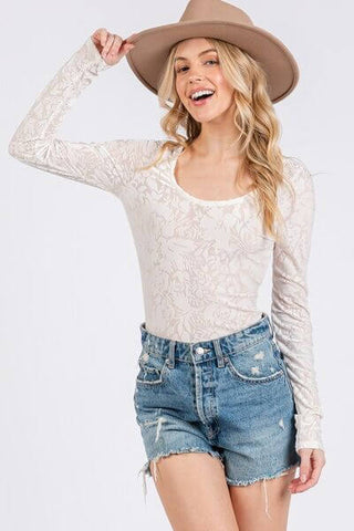 Ces Femme Velvet Floral Long Sleeve Bodysuit - 1985 the VAULT Boutique