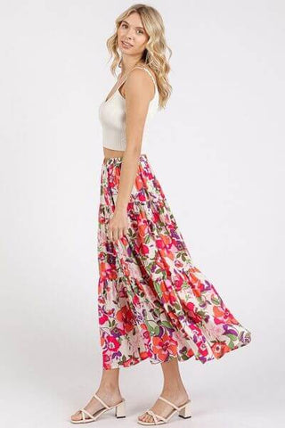 Mittoshop Flower Print Elastic Waist Tiered Skirt - 1985 the VAULT Boutique