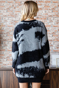 First Love Full Size Abstract Pattern Contrast Feather Yarn Sweater - 1985 the VAULT Boutique