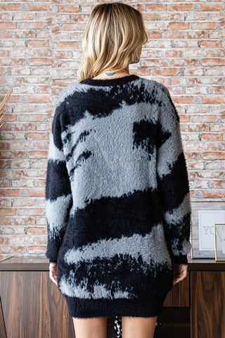 First Love Full Size Abstract Pattern Contrast Feather Yarn Sweater - 1985 the VAULT Boutique