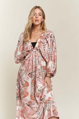 ADORA Printed V-Neck Batwing Sleeve Dress - 1985 the VAULT Boutique