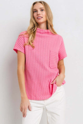 Ces Femme Texture Mock Neck Short Sleeve Knit Top - 1985 the VAULT Boutique