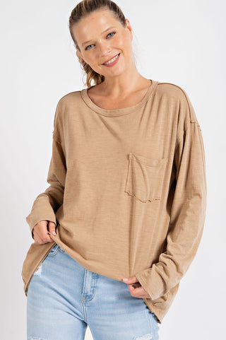 Mineral Washed Round Neckline Long Sleeves Top - 1985 the VAULT Boutique